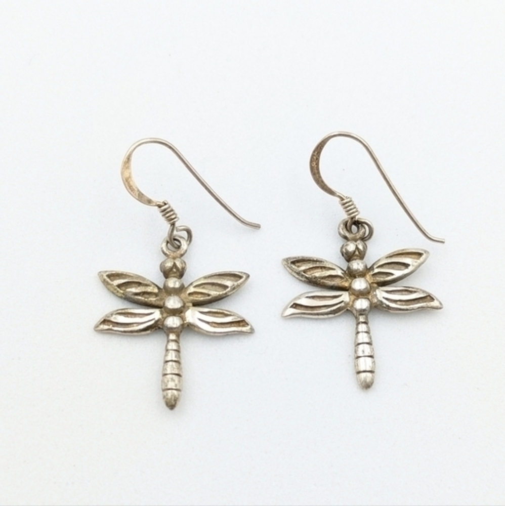 Vintage 925 sterling silver dragonfly dangle earrings - Picture 2 of 5